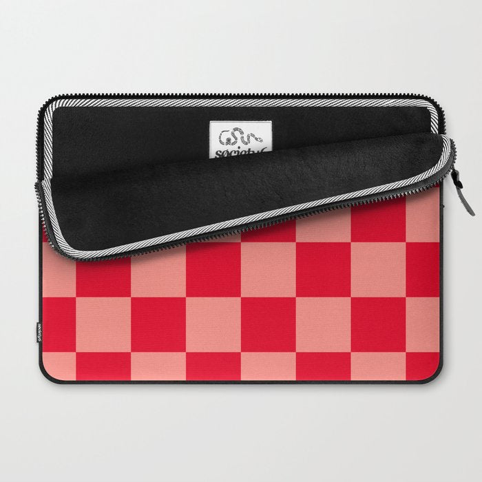 Bright red and peaches pink checkerboard Laptop Sleeve Gallery Image 2