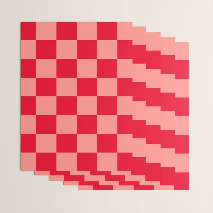 Bright red and peaches pink checkerboard Wrapping Paper Gallery Image 3