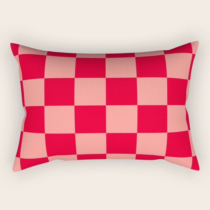 Bright red and peaches pink checkerboard Rectangular Pillow Gallery Image 1