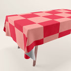 Bright red and peaches pink checkerboard Tablecloth Gallery Image 1