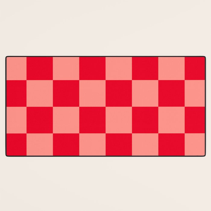 Bright red and peaches pink checkerboard Desk Mat Gallery Image 3