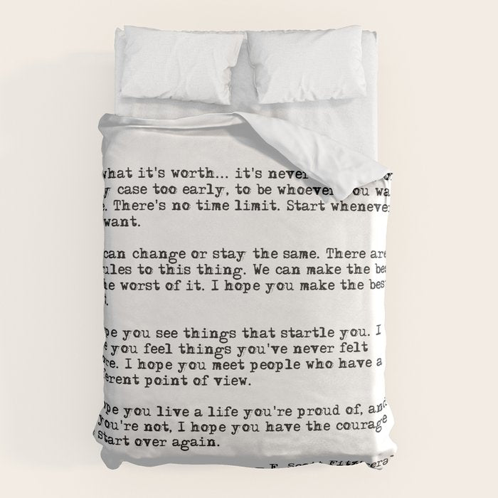 For what it's worth - F Scott Fitzgerald quote Duvet Cover Gallery Image 1