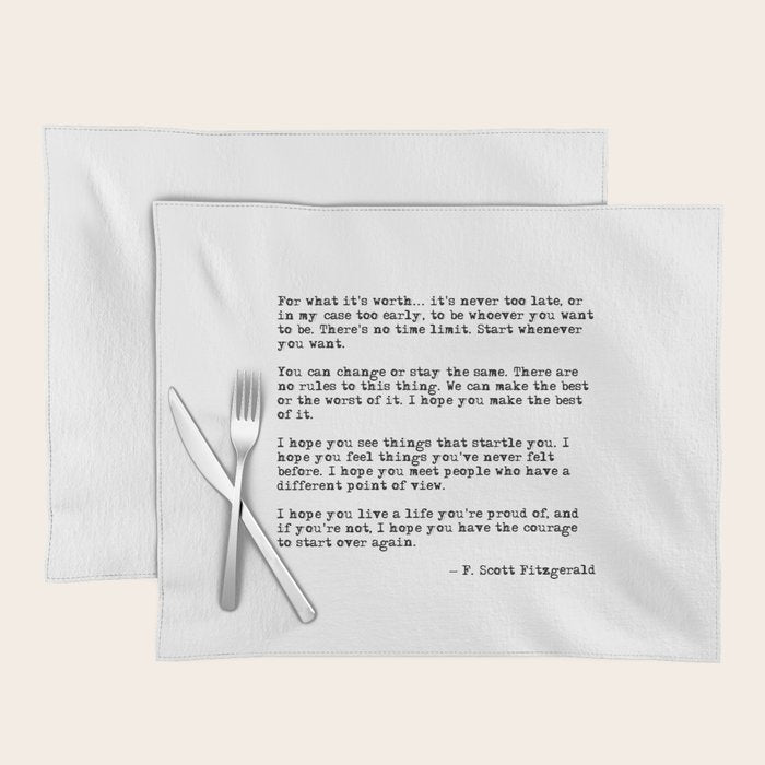 For what it's worth - F Scott Fitzgerald quote Placemat Gallery Image 1