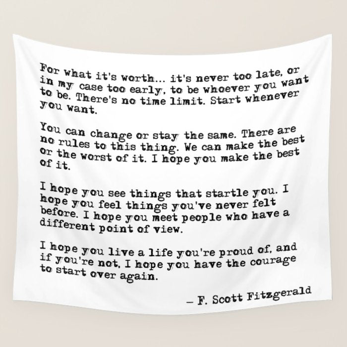 For what it's worth - F Scott Fitzgerald quote Wall Tapestry Gallery Image 4