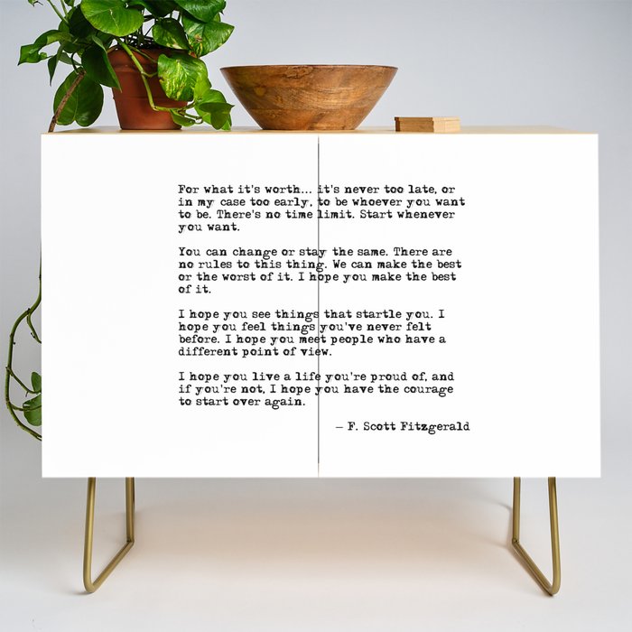 For what it's worth - F Scott Fitzgerald quote Credenza Gallery Image 1
