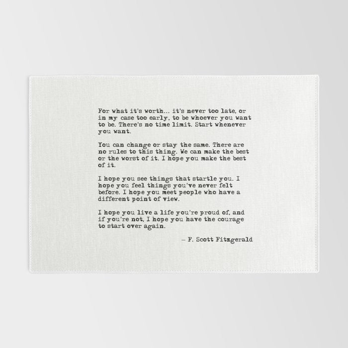 For what it's worth - F Scott Fitzgerald quote Rug Gallery Image 2