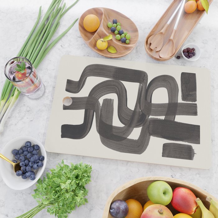 Black Ink Paint Brush Strokes Wiggles Mid Century Modern Cutting Board Gallery Image 2