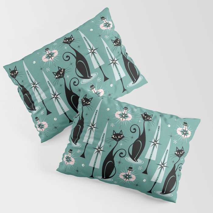 Mid Century Meow Atomic Kitty Christmas ©studioxtine Pillow Sham Gallery Image 3