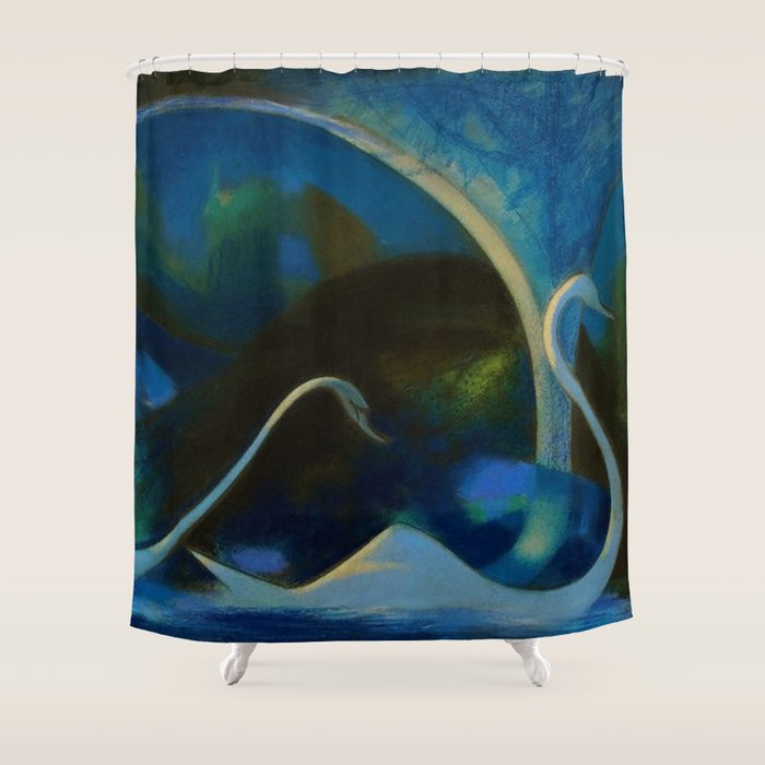Swans (Night) Central Park, Gapstow Bridge New York by Joseph Stella Shower Curtain Gallery Image 1