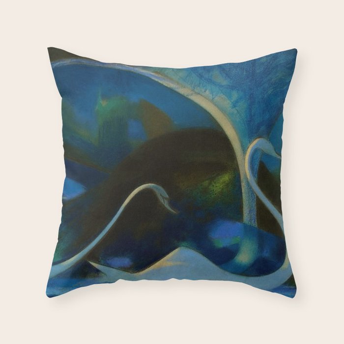 Swans (Night) Central Park, Gapstow Bridge New York by Joseph Stella Throw Pillow Gallery Image 6