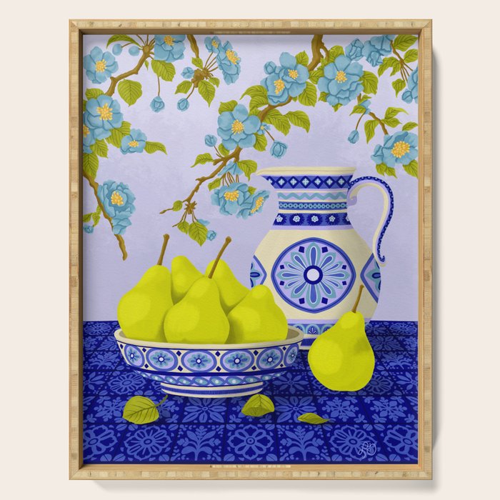 Bowl of Pears and Blue Blossoms Serving Tray Gallery Image 1