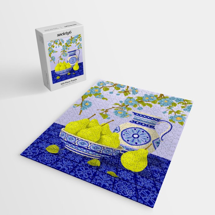Bowl of Pears and Blue Blossoms Jigsaw Puzzle Gallery Image 2