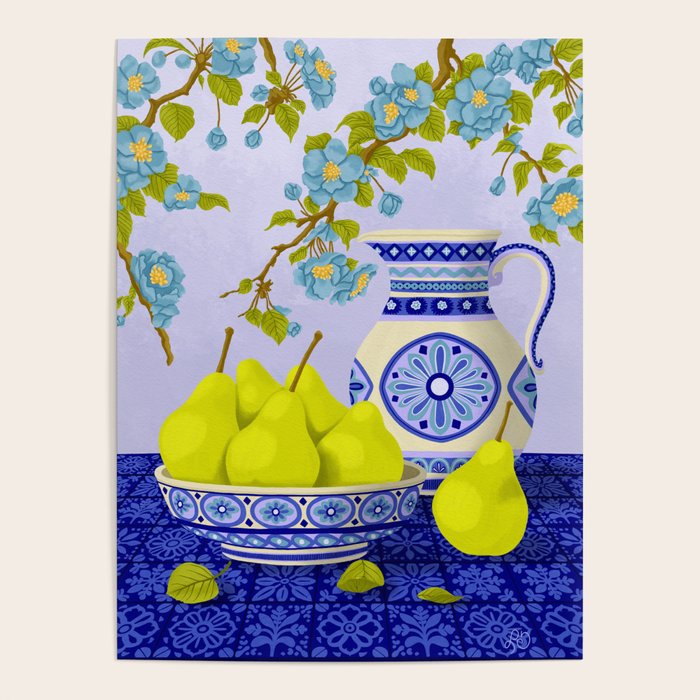 Bowl of Pears and Blue Blossoms Poster Gallery Image 4