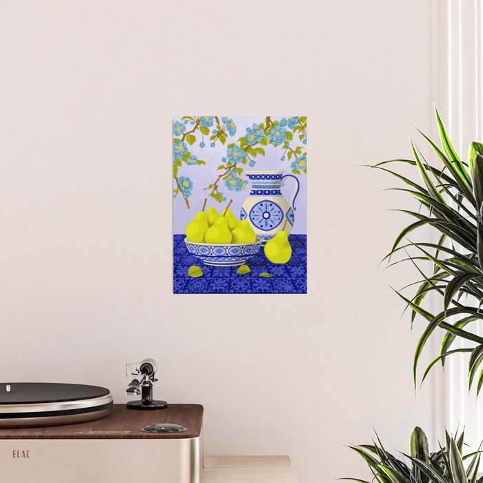 Bowl of Pears and Blue Blossoms Poster Gallery Image 2