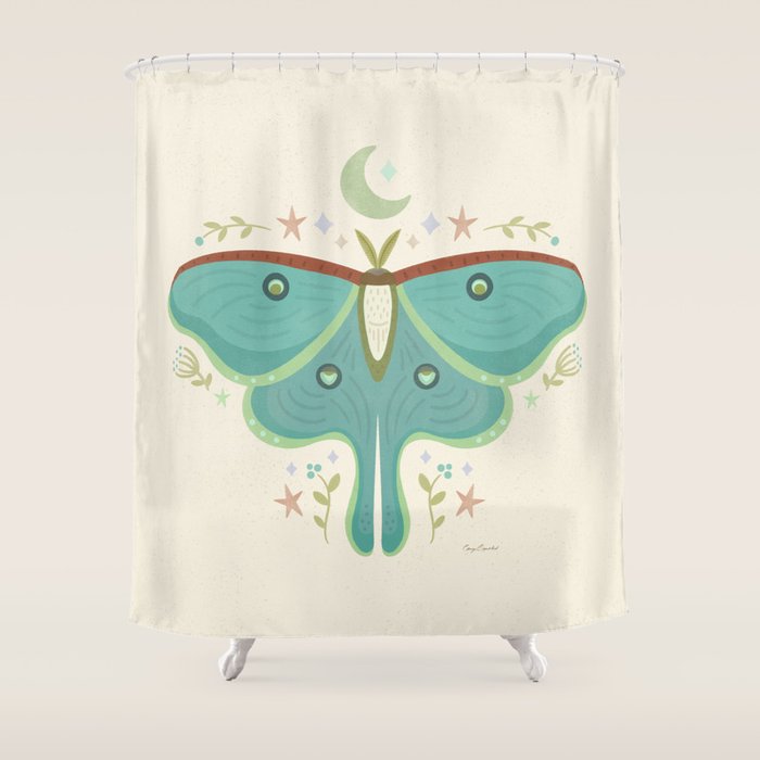 Luna Moth with Moon and Stars Shower Curtain Gallery Image 1