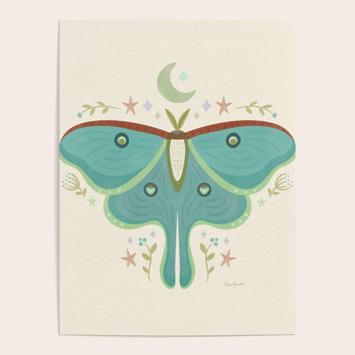Luna Moth with Moon and Stars Poster Gallery Image 1