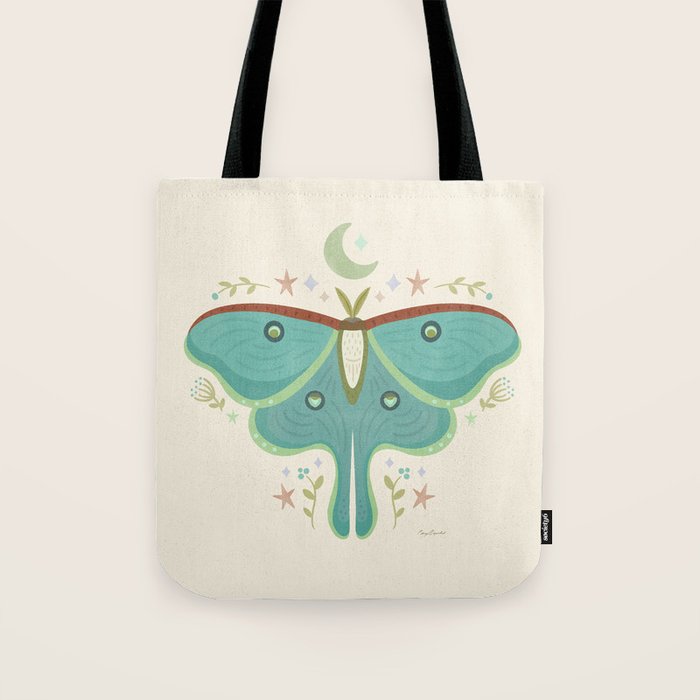 Luna Moth with Moon and Stars Tote Bag Gallery Image 1