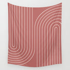 Minimal Line Curvature XXIX Rose Mid Century Modern Arch Abstract Wall Tapestry Gallery Image 4