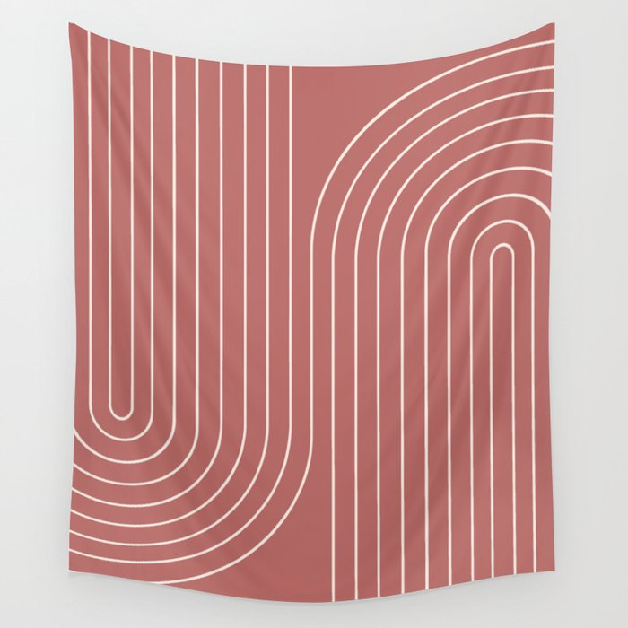 Minimal Line Curvature XXIX Rose Mid Century Modern Arch Abstract Wall Tapestry Gallery Image 4