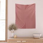 Minimal Line Curvature XXIX Rose Mid Century Modern Arch Abstract Wall Tapestry Gallery Image 2