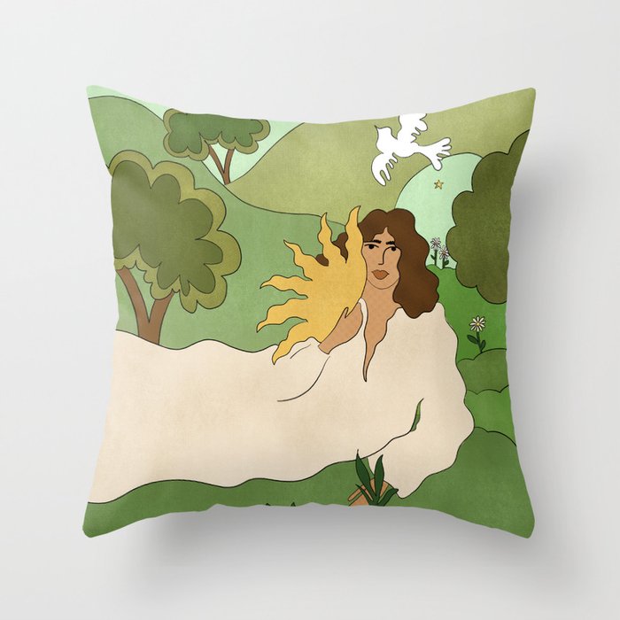 Sun in her hands Throw Pillow Gallery Image 6