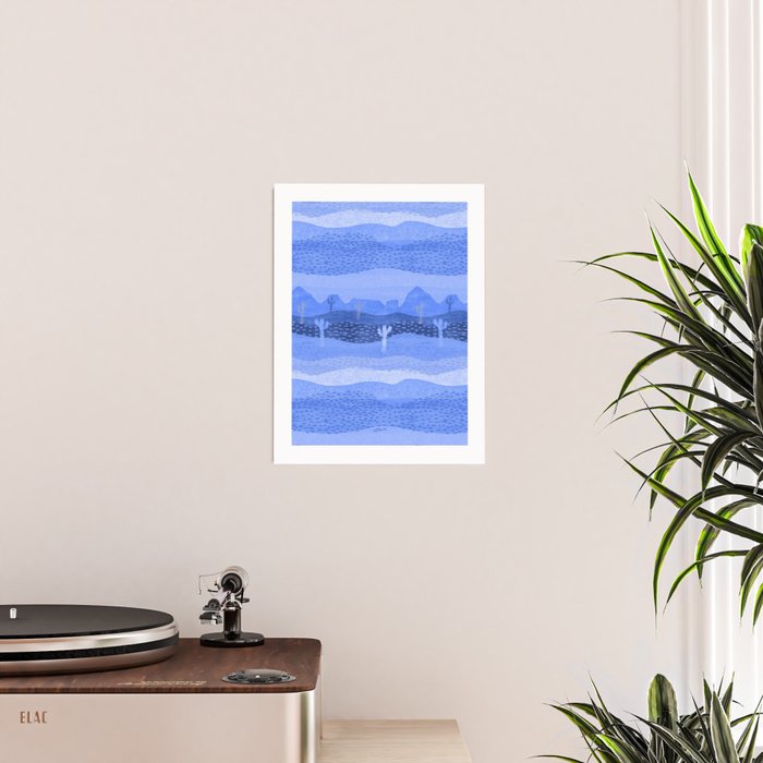 Vintage Western Desert Landscape in Night Blue Poster Gallery Image 2