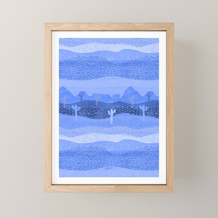 Vintage Western Desert Landscape in Night Blue Mini Art Print Gallery Image 1