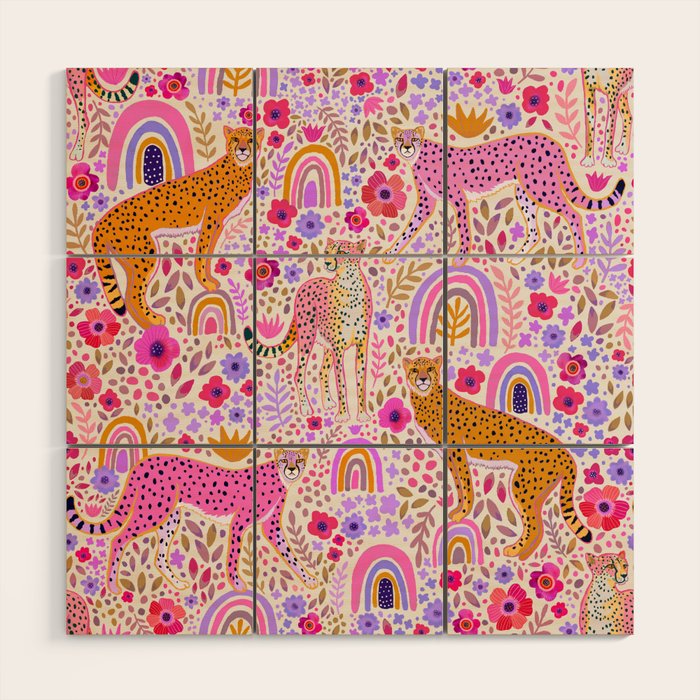 Cheetahs in a Rainbow Garden Lt. Wood Wall Art Gallery Image 1