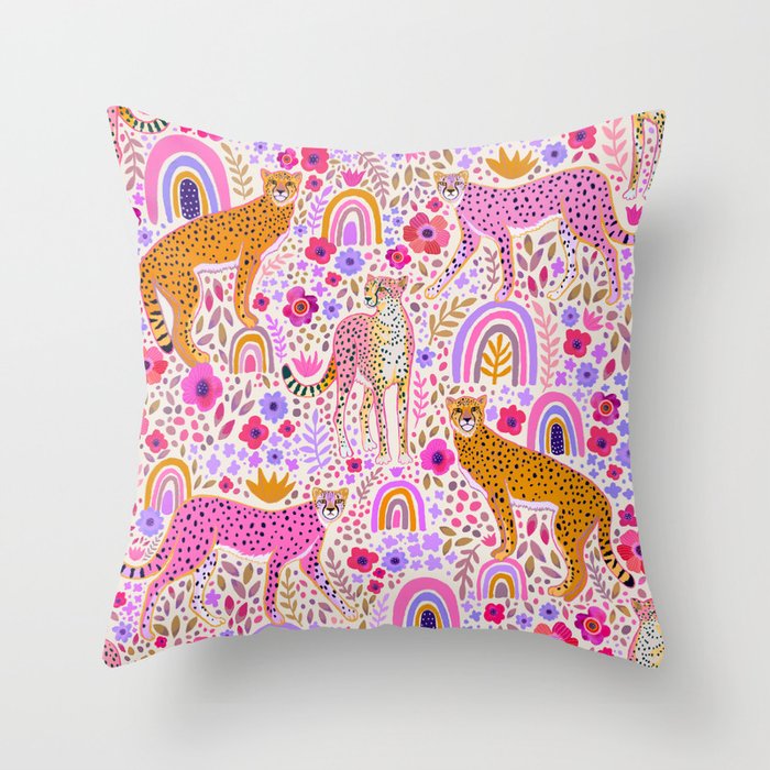 Cheetahs in a Rainbow Garden Lt. Throw Pillow Gallery Image 1