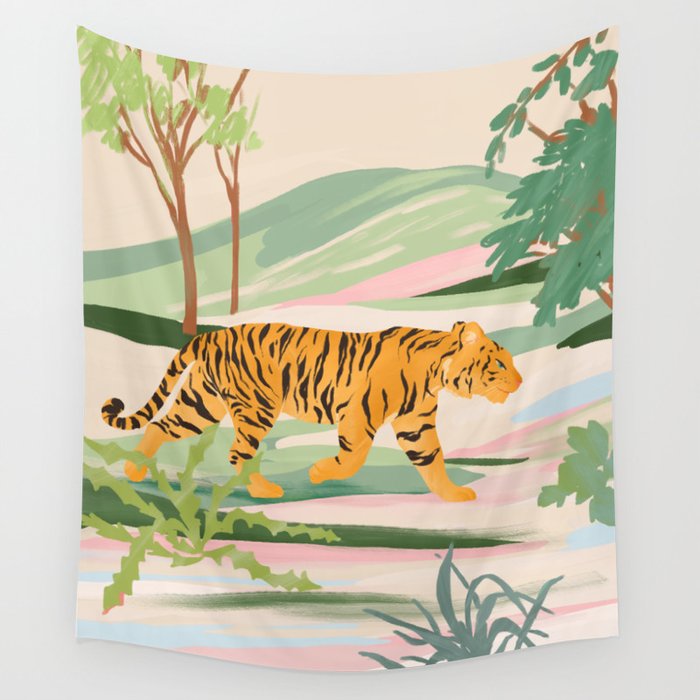 Walking Tiger Wall Tapestry Gallery Image 1