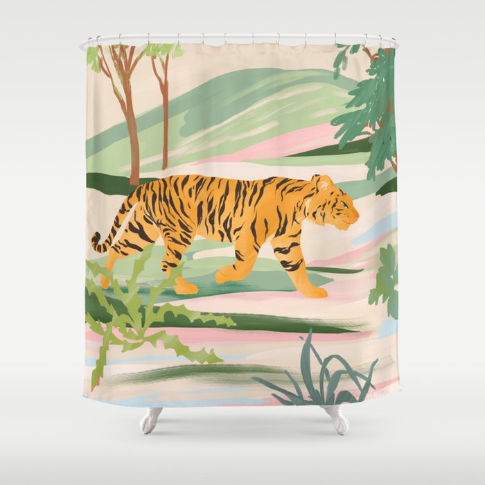 Walking Tiger Shower Curtain Gallery Image 1