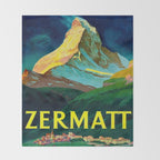 Zermatt Switzerland Vintage Mid Century Modern Travel Poster Throw Blanket Gallery Image 2