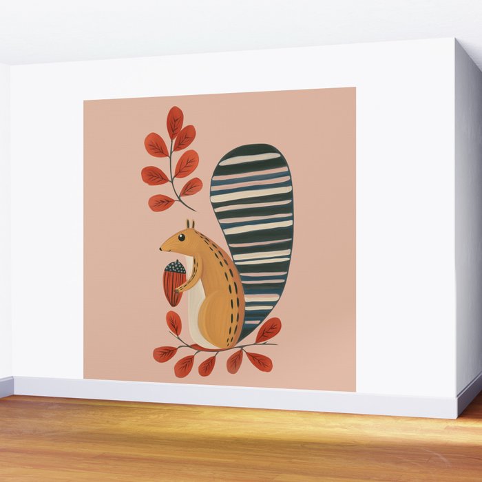 Squirrel in a Pink Autumn Wall Mural Gallery Image 2