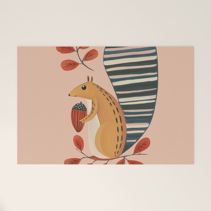 Squirrel in a Pink Autumn Welcome Mat Gallery Image 1