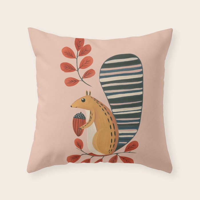 Squirrel in a Pink Autumn Throw Pillow Gallery Image 6