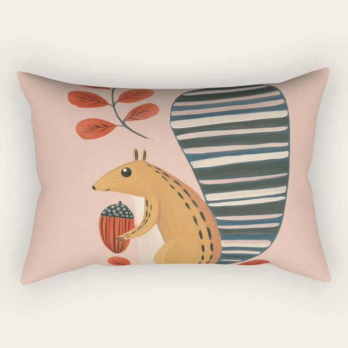 Squirrel in a Pink Autumn Rectangular Pillow Gallery Image 1