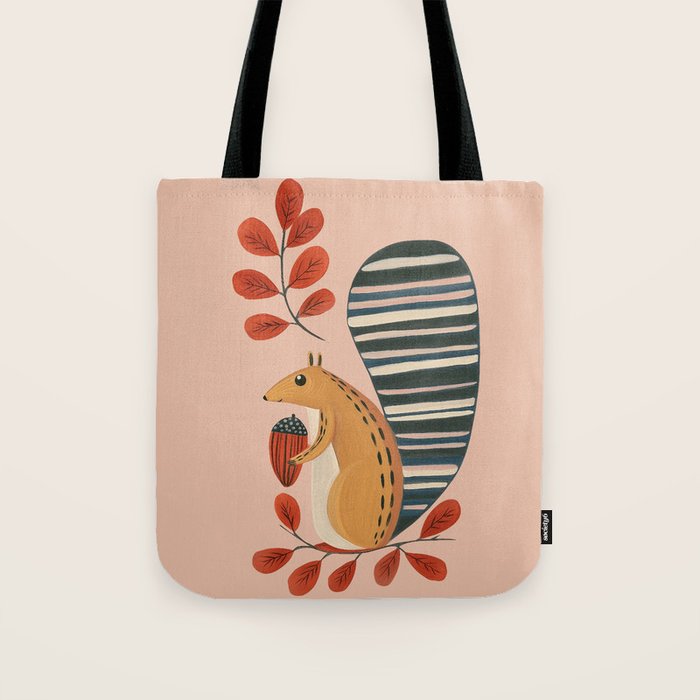 Squirrel in a Pink Autumn Tote Bag Gallery Image 1