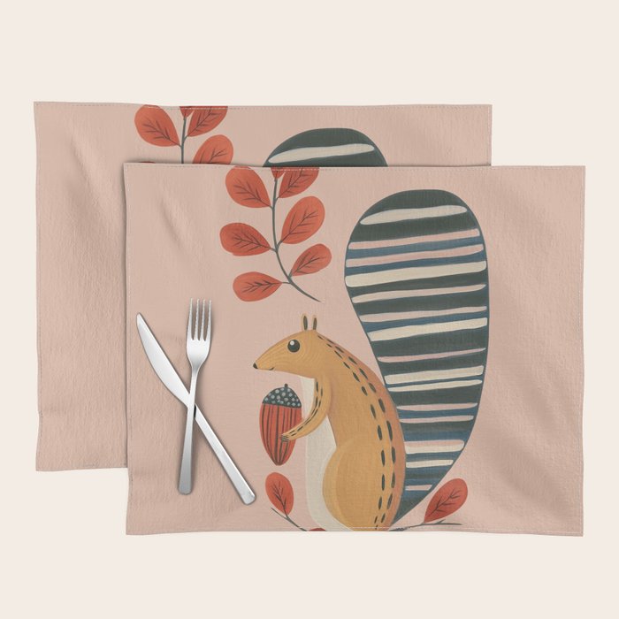 Squirrel in a Pink Autumn Placemat Gallery Image 1
