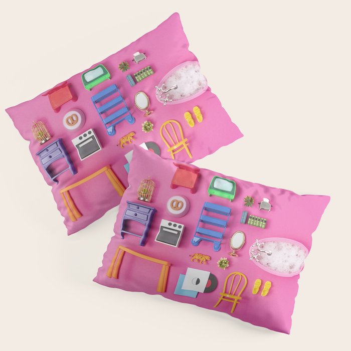 Dollhouse inventory / pink Pillow Sham Gallery Image 1
