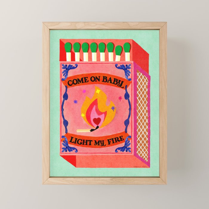 Come On Baby Light My Fire Vintage Matchbox Green Palette Mini Art Print Gallery Image 1