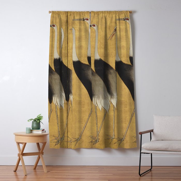 Red Crowned Cranes Vintage Japanese Nature Art Window Curtain Gallery Image 1
