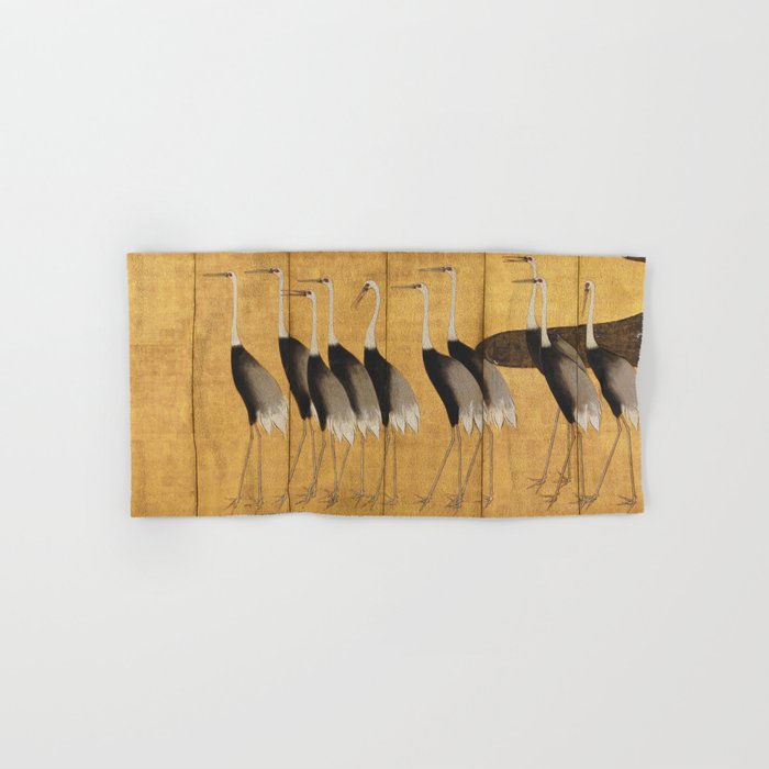 Red Crowned Cranes Vintage Japanese Nature Art Bath Towel Gallery Image 1