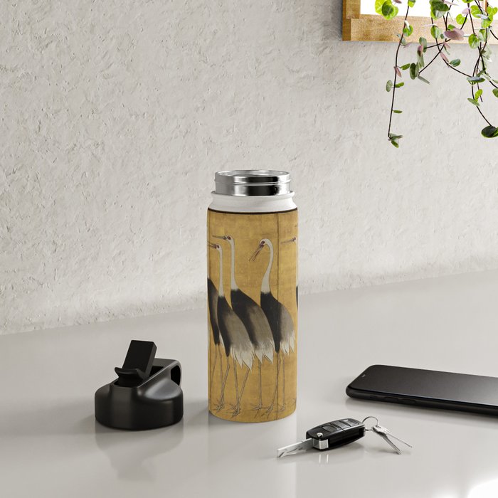 Red Crowned Cranes Vintage Japanese Nature Art Water Bottle Gallery Image 4