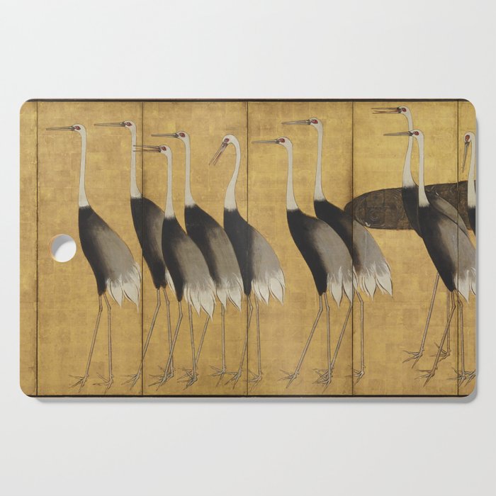 Red Crowned Cranes Vintage Japanese Nature Art Cutting Board