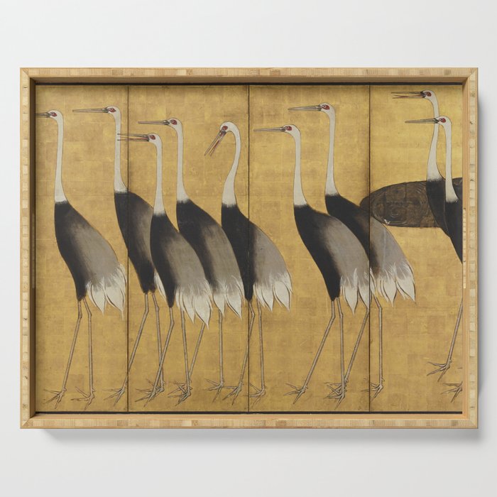 Red Crowned Cranes Vintage Japanese Nature Art Serving Tray Gallery Image 1
