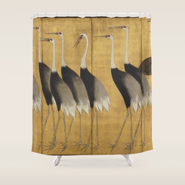 Red Crowned Cranes Vintage Japanese Nature Art Shower Curtain Gallery Image 1
