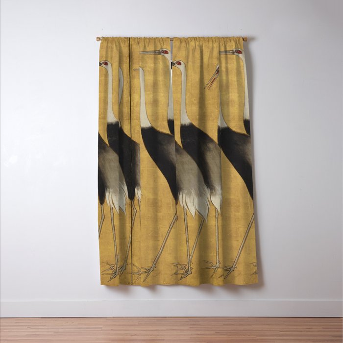 Red Crowned Cranes Vintage Japanese Nature Art Window Curtain Gallery Image 3