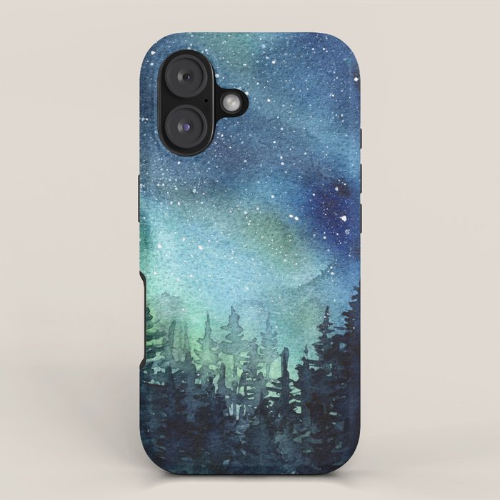 Galaxy Watercolor Aurora Borealis Painting iPhone Case Gallery Image 1