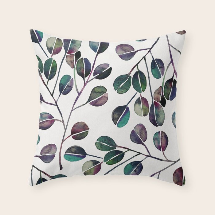 Silver Dollar Eucalyptus - Deep Cool Palette Throw Pillow Gallery Image 6