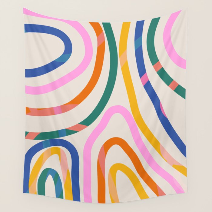 Whimsical Abstract Rainbows Lines Art Wall Tapestry Gallery Image 1